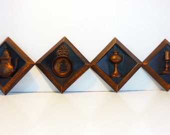 Vintage 4 Pc Grouping Dart Industries Coppercraft Guild Wall Hangings Matching Mid century Wall Decor - Dark Color 4 Pc Grouping Dated 1964