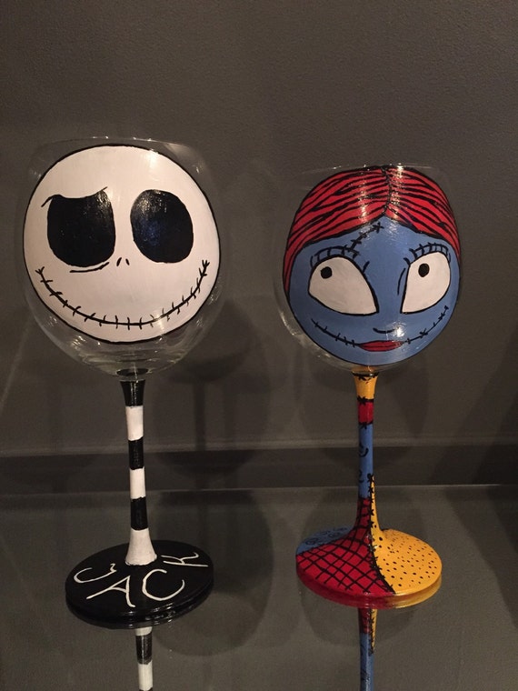Nightmare Before Christmas Hand Painted Wine Glass Set