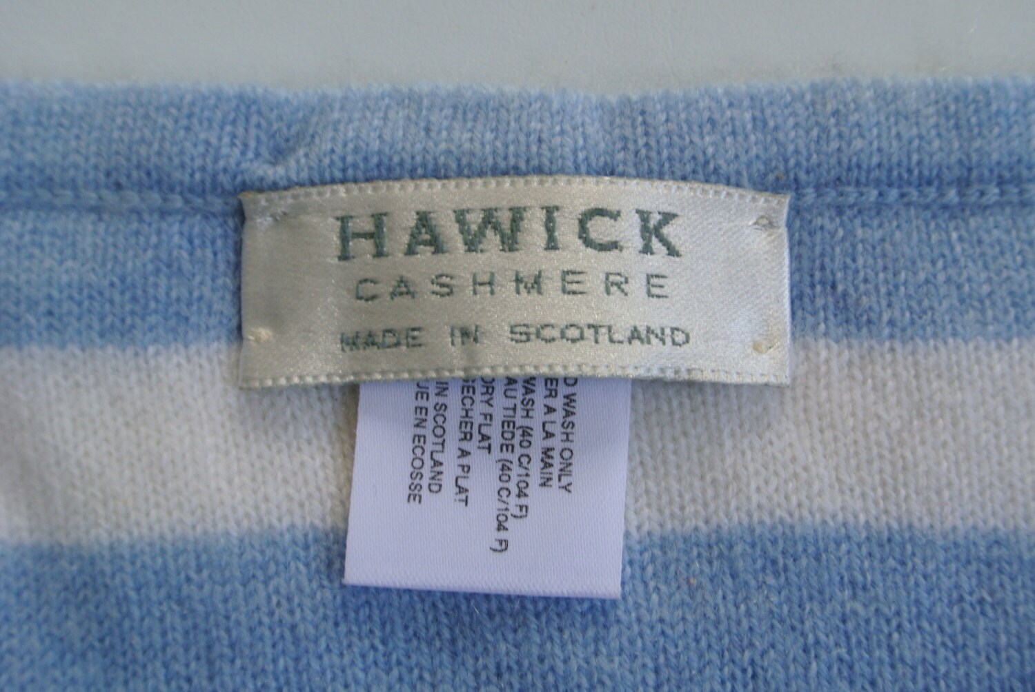HAWICK CASHMERE Stripe Blue & White Made in Scotland Long Scarf Haute Juice