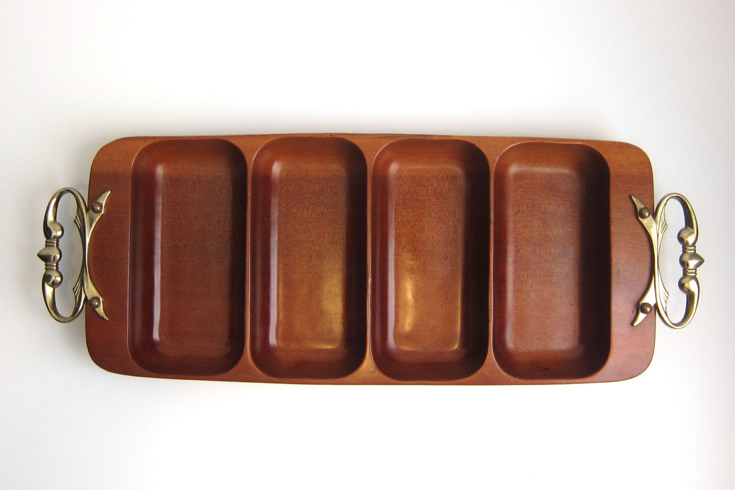 Vintage Mid Century Kromex Rosewood Divided Dish Tray with