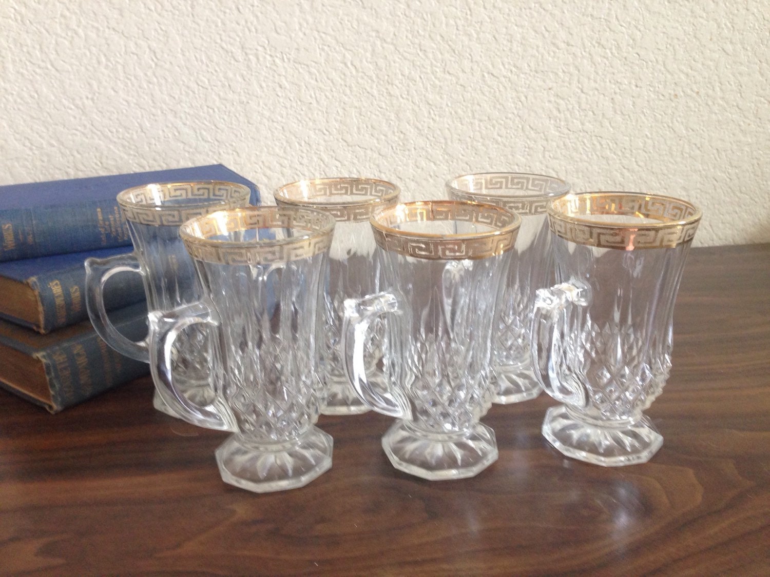 Set of 6 cut glass coffee cups Vintage hot toddy by GoPlethora
