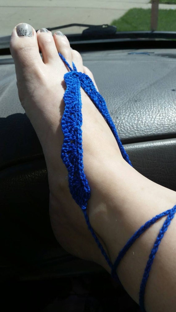 Royal blue barefoot sandals by DJCrochetCreations on Etsy