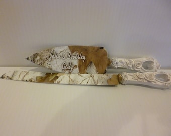 Rustic wedding Camo wedding cake knife and serving set in Snow hydrographics