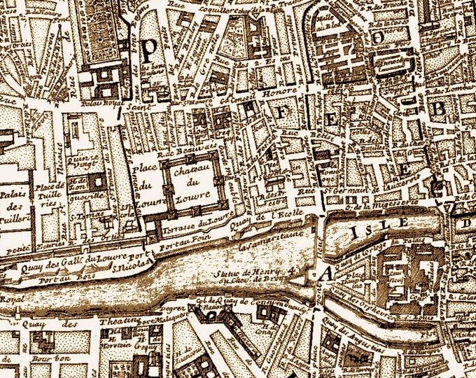 1705 Vintage Paris Map Restoration Hardware Style historic old world Map A city plan of Paris France Street map Fine Art Print WALL Poster
