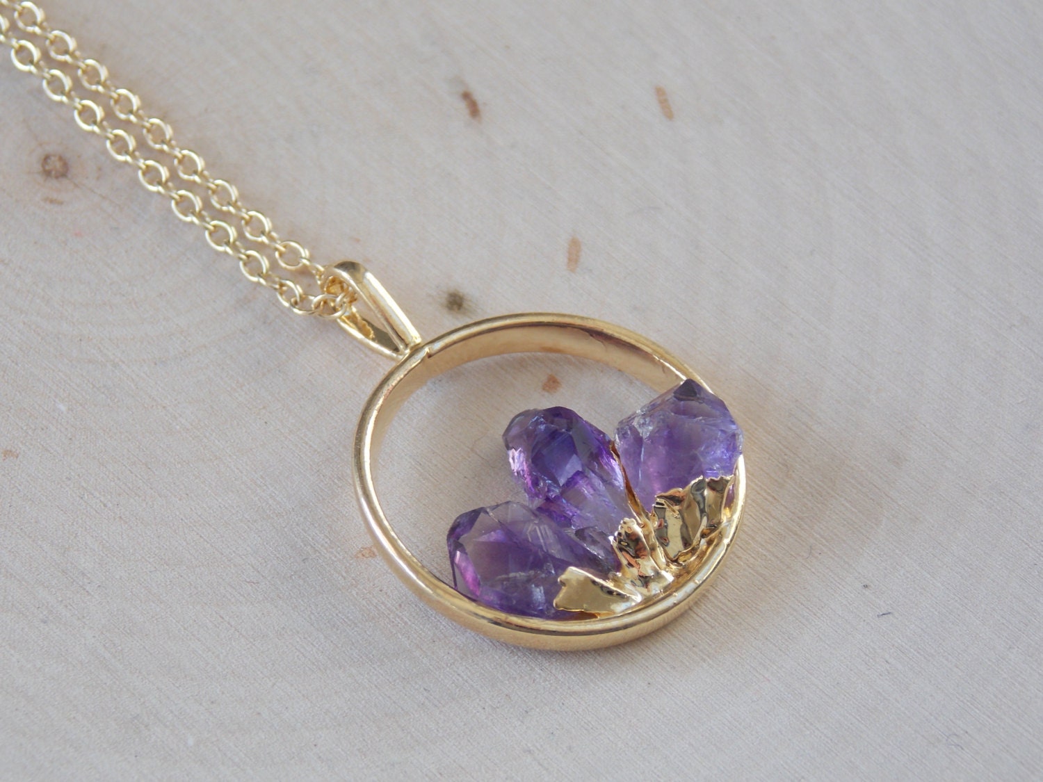 Raw Amethyst Necklace Amethyst Necklace Triple Amethyst