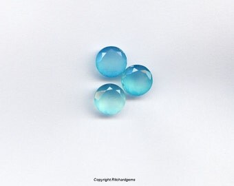 10 mm Natural Loose Faceted Aqua Blue Chalcedony Round for One