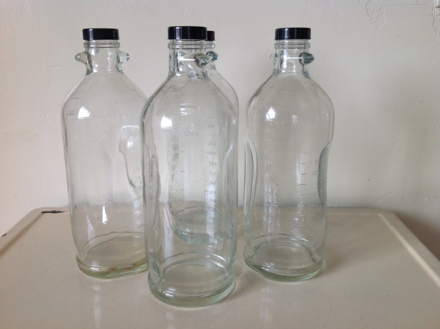 Vintage Medical Supply Abbott 1500ml IV Bottle Set of 2 Glass