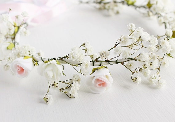 Baby's Breath & Rose Crown, Flower Girl Crown, Toddler Crown, Girls ...