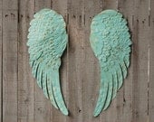 Angel Wings, Shabby Chic, Aqua, Gold, Large, Metal, Upcycled, Hand Painted, Shabby Chic Decor, Boho Chic, Wall Decor, Nursery Decor