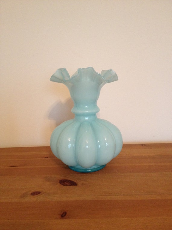 Vintage Fenton Blue Overlay Melon Vase Tall by TheSuburbanPicker