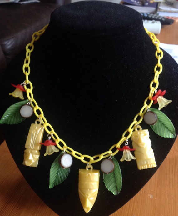 Tiki Kitsch celluloid 1940's 50's necklace vintage inspired handmade by VivaLaLux