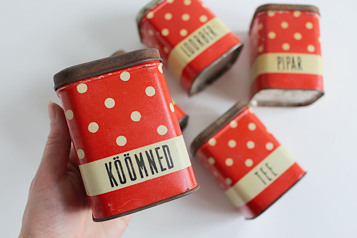 Soviet Vintage Tin Box Set of 5, Vintage Medium Size Tin Container with