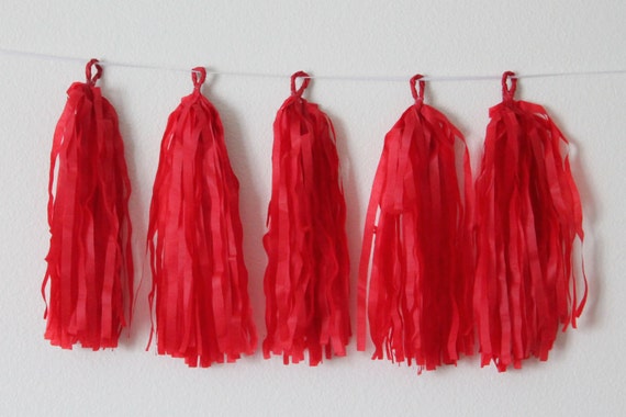Tissue Paper Tassel Garland DIY KIT-Red Party Decor-Firefighter Party Tassels-Ladybug Birthday Party-Red Banner Garland-Kite Tail Tassels Il_570xn