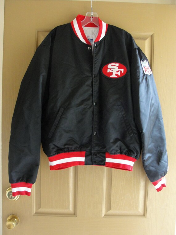 Vintage 80s 90s San Francisco 49ers Jacket Football Black Vintage 80s 90s San Francisco 49ers Jacket Football Black Satin Authentic Pro Line Starter Size