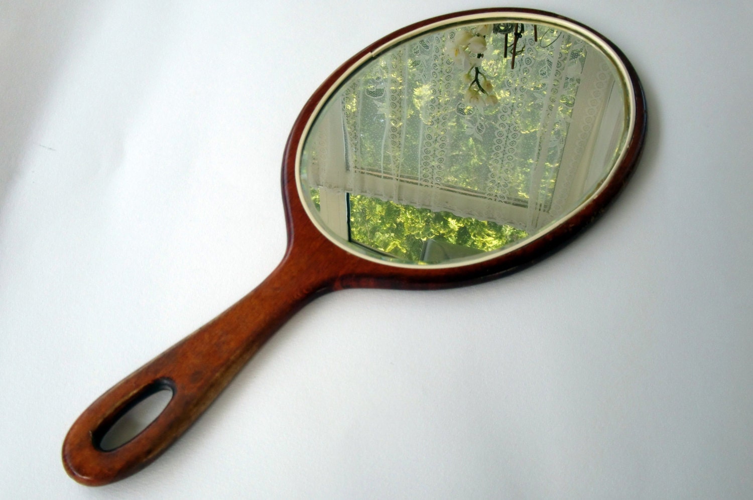 Big Wooden Hand Held Mirror Vintage Mirror Primitive Wood