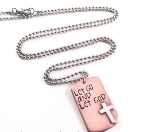 Hand stamped jewelry necklace, Let go and let God, let go let god ...