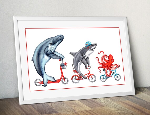 dessin baleine à bicyclette