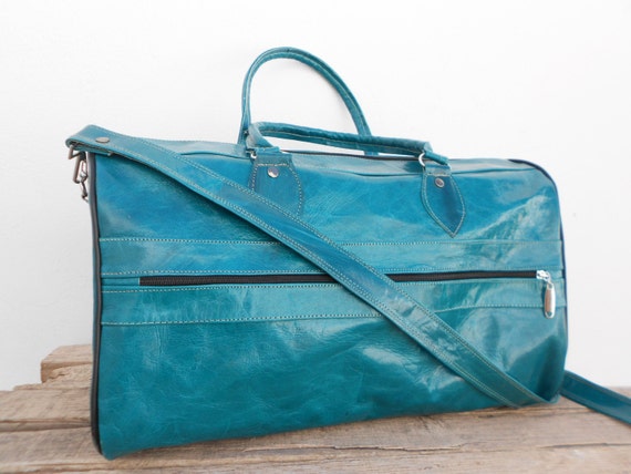Turquoise Womens Leather Duffel Bag Personalized by NoussaBags