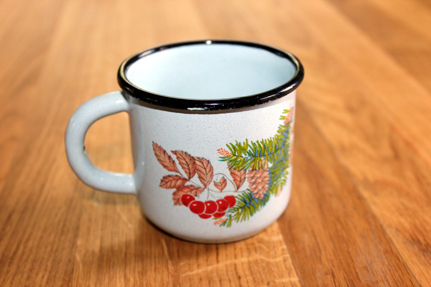 Download Vintage Light Blue Enamel Mug with Black Rim - Russian ...