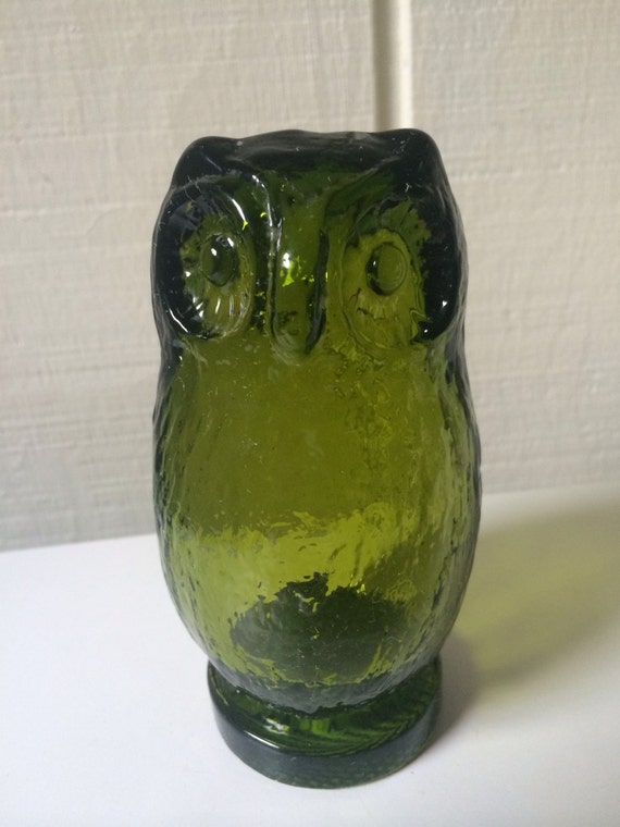 Items similar to Vintage Green Glass Owl, 1970's Owl decor on Etsy