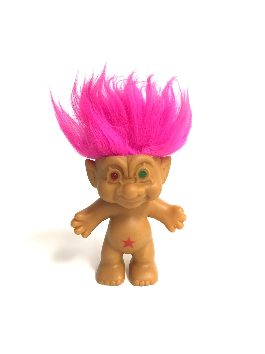 Vintage 80s troll doll pink hair two different colored eyes
