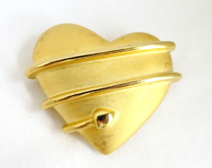Vintage Tara Gold Tone Heart and Arrow Brooch, Matte Love Heart Pin