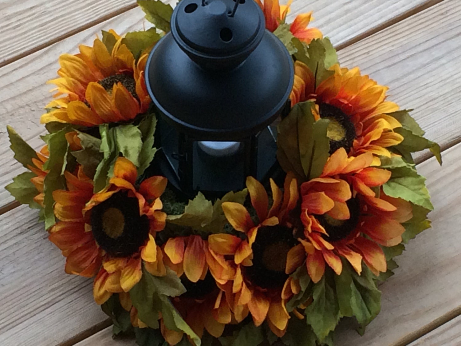 Sunflower Lantern Centerpiece Silk Floral by TheVineDesigns