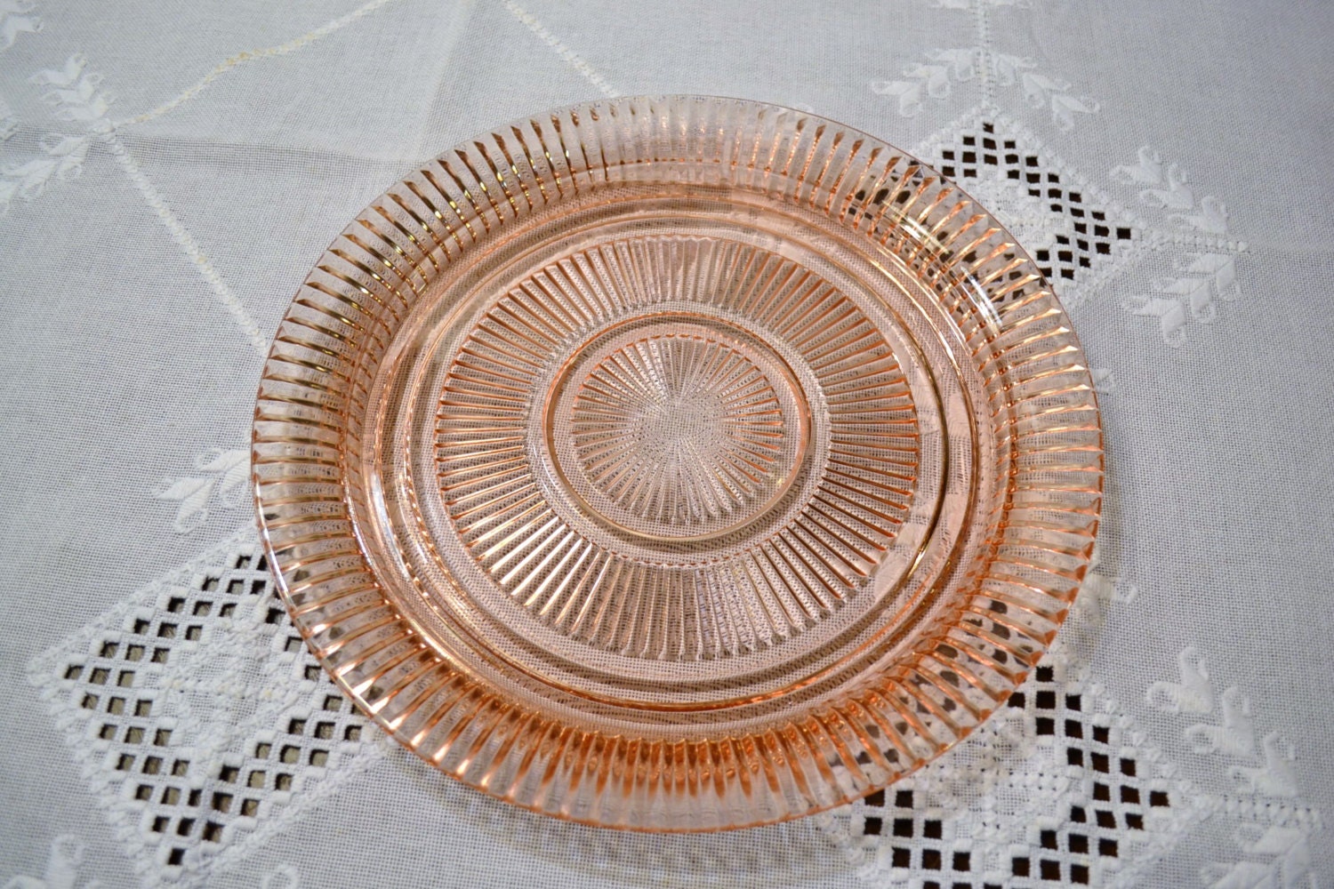 Vintage Pink Glass Platter Depression Glass Queen Mary Pattern