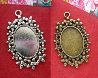 Photo glass cabochon bases pendant trays oval 25*18mm cameos necklace settings cabochon blanks vintage silver antique bronze PTO-A3498