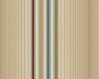 Half Yard Olivia - Pinstripe in Tan and Blue - Cotton Quilt Fabric - by Michele D' Amore for Benartex Fabrics - 4634-70 (W2565)