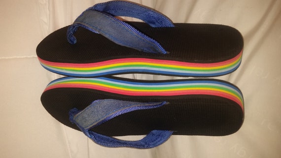 retro 80s rainbow flip flops