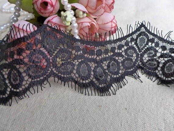 Black Eyelash Lace Trim Scalloped Lace Trim for by lacelindsay