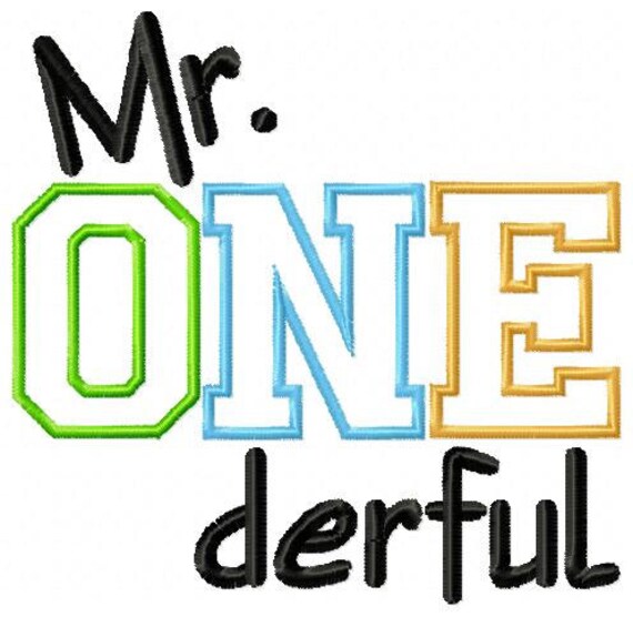 Embroidery Design Mr Onederful One First Birthday 1st