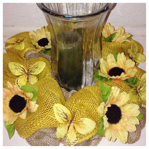 Sunflower centerpiece burlap centerpiece by FunWithWreaths on Etsy
