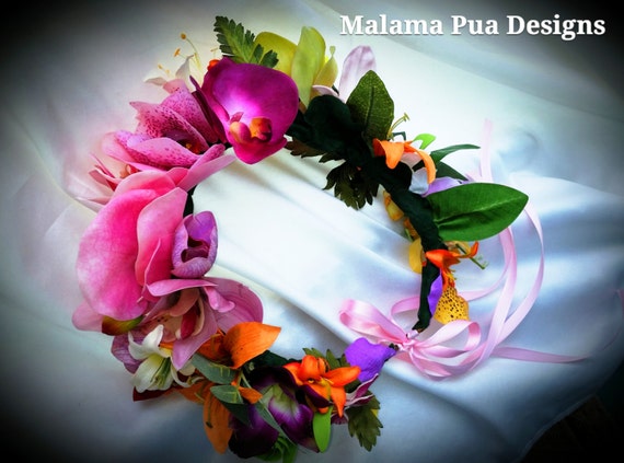 Bridal Flower Crown Real Touch Flowers Hawaiian By Malamapua 3782