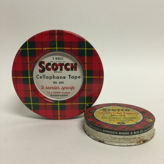 Vintage Plaid Scotch Tape Tins by VintageGoofball on Etsy