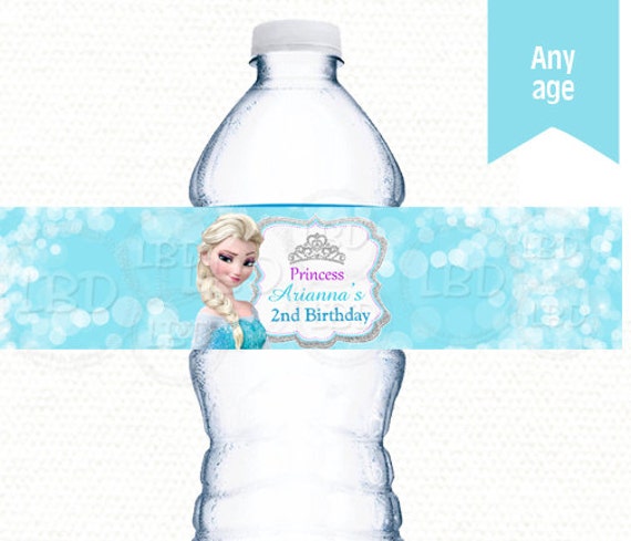 Frozen Water Bottle Labels Elsa Princess YOU PRINT