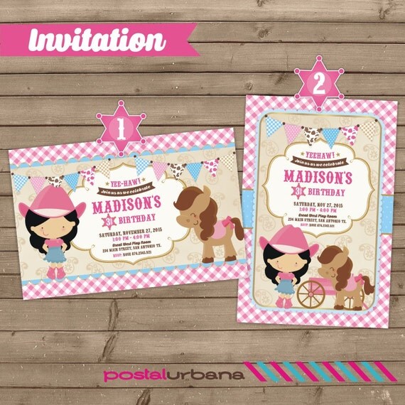 Artículos similares a Invitación chica vaquera, Cupcake toppers chica