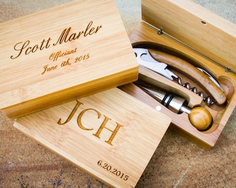 Personalized Bottle Opener Set, Custom Bamboo Box, Custom Corkscrew, Engraved Corkscrew Set: Birthdays, Groomsmen, Bridesmaid, Gift for Him