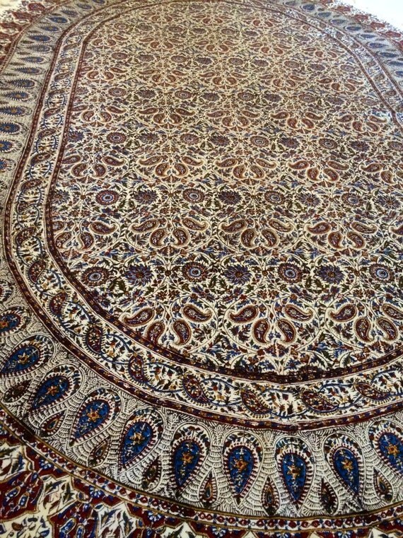Handmade persian tapestry oval shape handprinted by