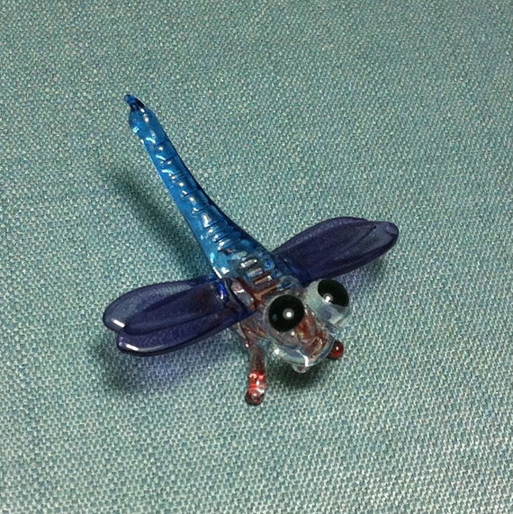 Hand Blown Glass Funny Dragonfly Insect Animal Cute Blue