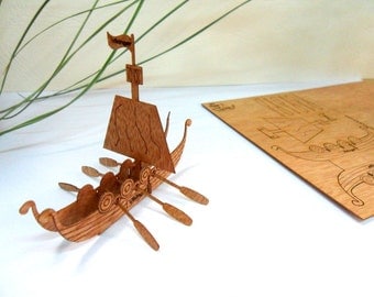 Wooden Greeting Card - Break-Out "Vikinger Boat" 3D Postcards (3pcs)