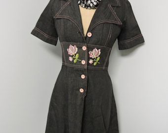 Alexanders Denim A-line dress with pink flowers