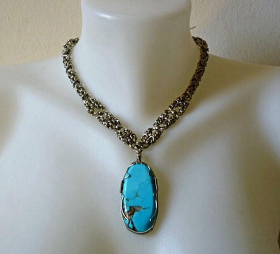 turquoise necklace wire wrapped by EileensBeadedJewelry