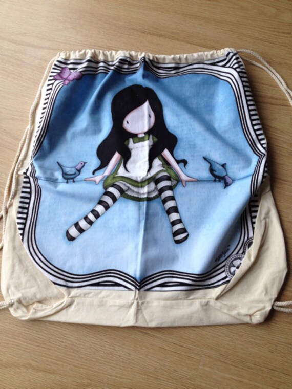 Sports bag, drawstring bag, Gorjuss Girl print, fabric backpack ...