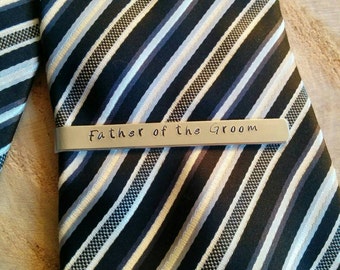 Customised tie clips Father of the Groom Bride plus wedding date double sided hand stamped and moulded