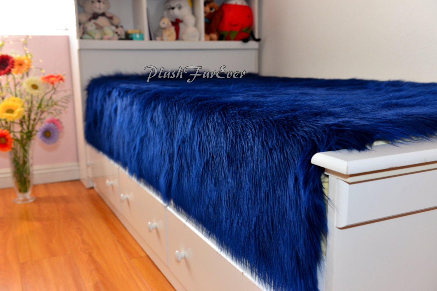 New Navy Shaggy Luxury Faux Fur Bedding Nursery Bedroom Decor