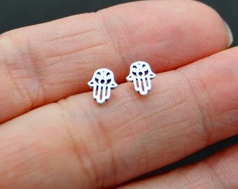 Extra Small Sterling Silver Hamsa Hand Earrings - Hamsa Stud Earrings - Silver Stud Earrings, Hamsa Hand Post Earrings, Hamsa jewelry