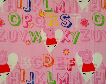 Peppa Pig Kids School Alphabets Pink Polycotton FABRIC - Different Sizes Available