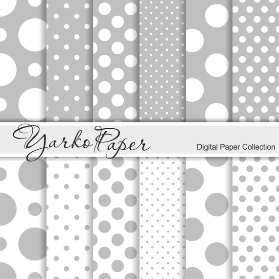 Grey And White Polka Dot Digital Paper Pack Gray Scrapbook